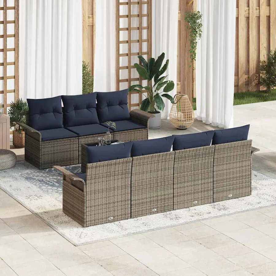 Ensemble de canapé de jardin avec coussin 8 pcs Gris polyrotin