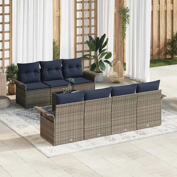 Ensemble de canapé de jardin avec coussin 8 pcs Gris polyrotin