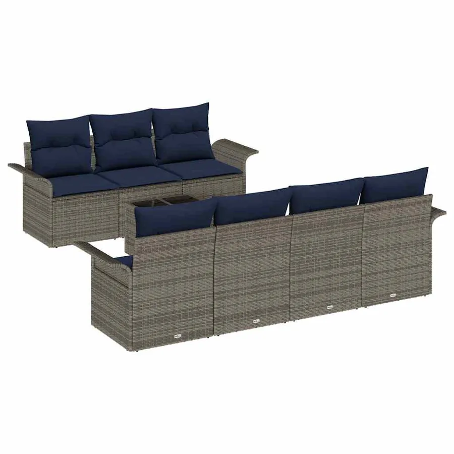 Ensemble de canapé de jardin avec coussin 8 pcs Gris polyrotin - 2