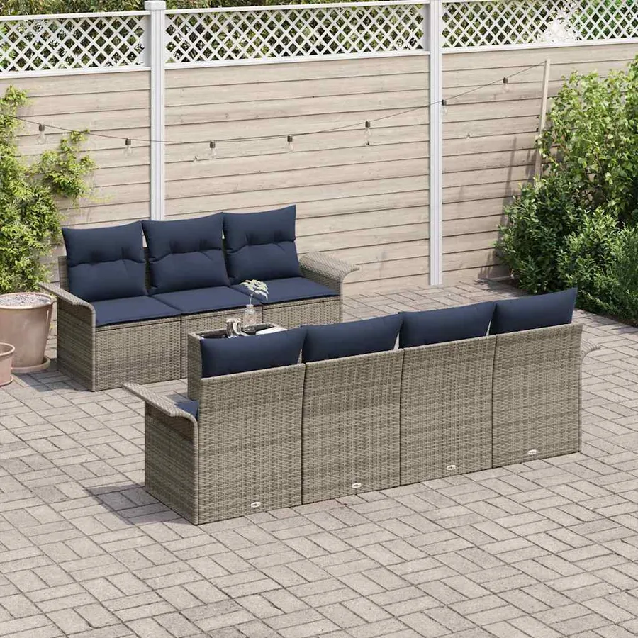 Ensemble de canapé de jardin avec coussin 8 pcs Gris polyrotin - 3