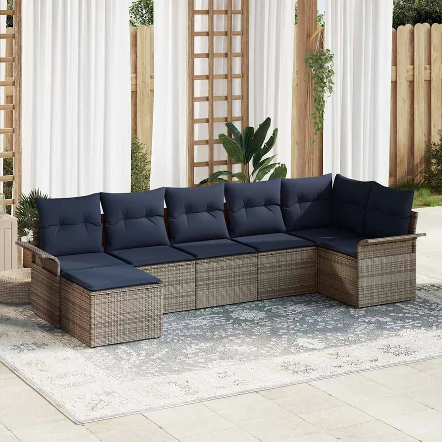 Ensemble de canapé de jardin avec coussin Gris polyrotin