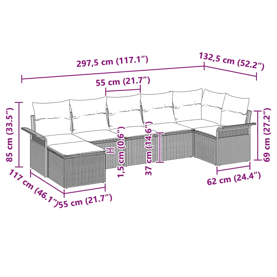 Ensemble de canapé de jardin avec coussin Gris polyrotin - 13