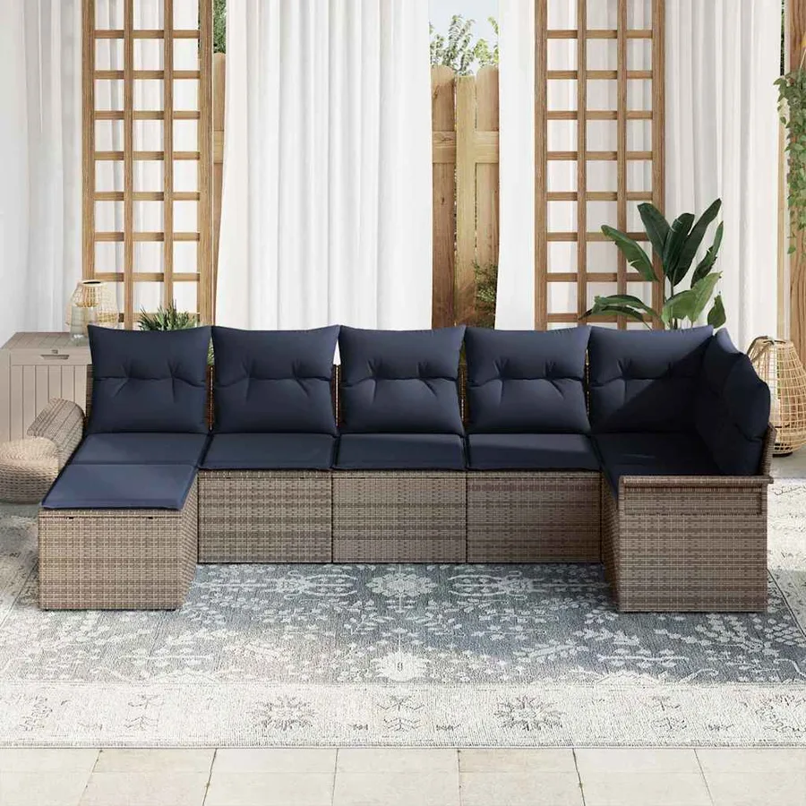 Ensemble de canapé de jardin avec coussin Gris polyrotin - 3