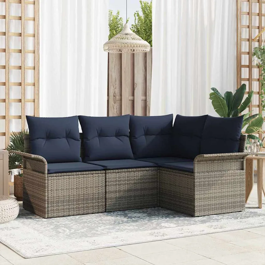 Ensemble de canapé de jardin avec coussin 4 pcs Gris polyrotin