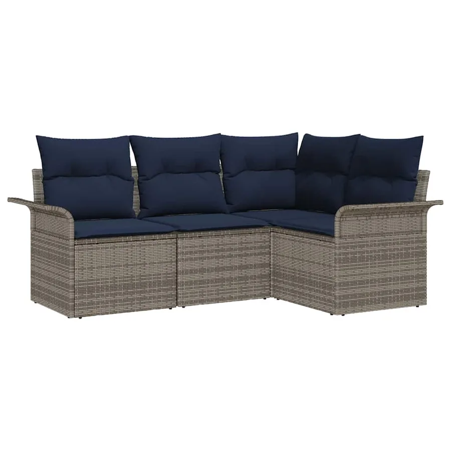 Ensemble de canapé de jardin avec coussin 4 pcs Gris polyrotin - 2