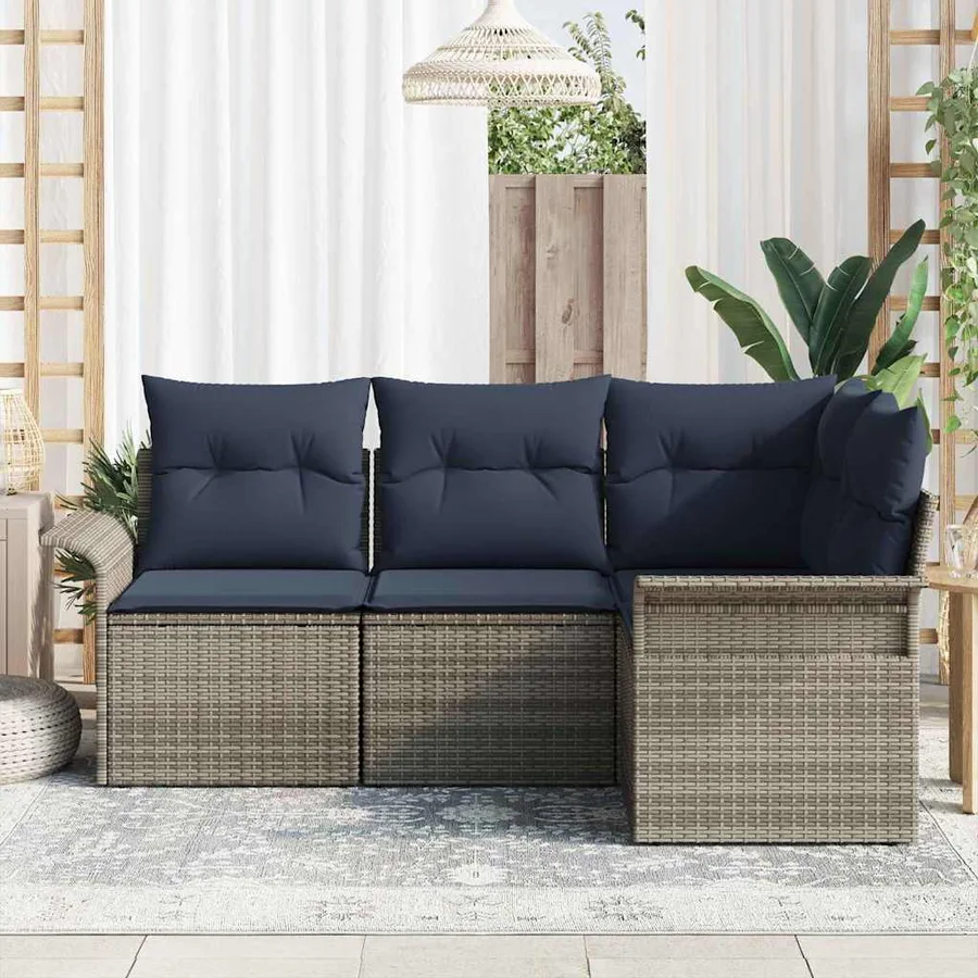Ensemble de canapé de jardin avec coussin 4 pcs Gris polyrotin - 3