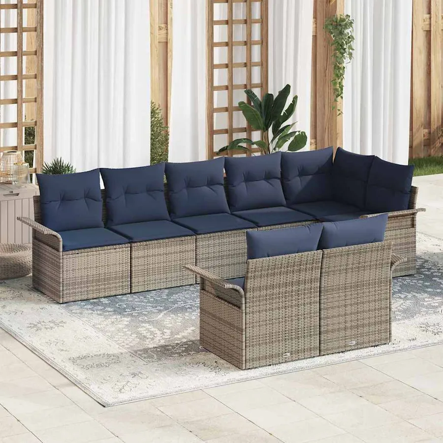 Ensemble de canapé de jardin avec coussin 8 pcs Gris polyrotin