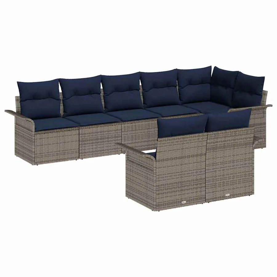 Ensemble de canapé de jardin avec coussin 8 pcs Gris polyrotin - 2