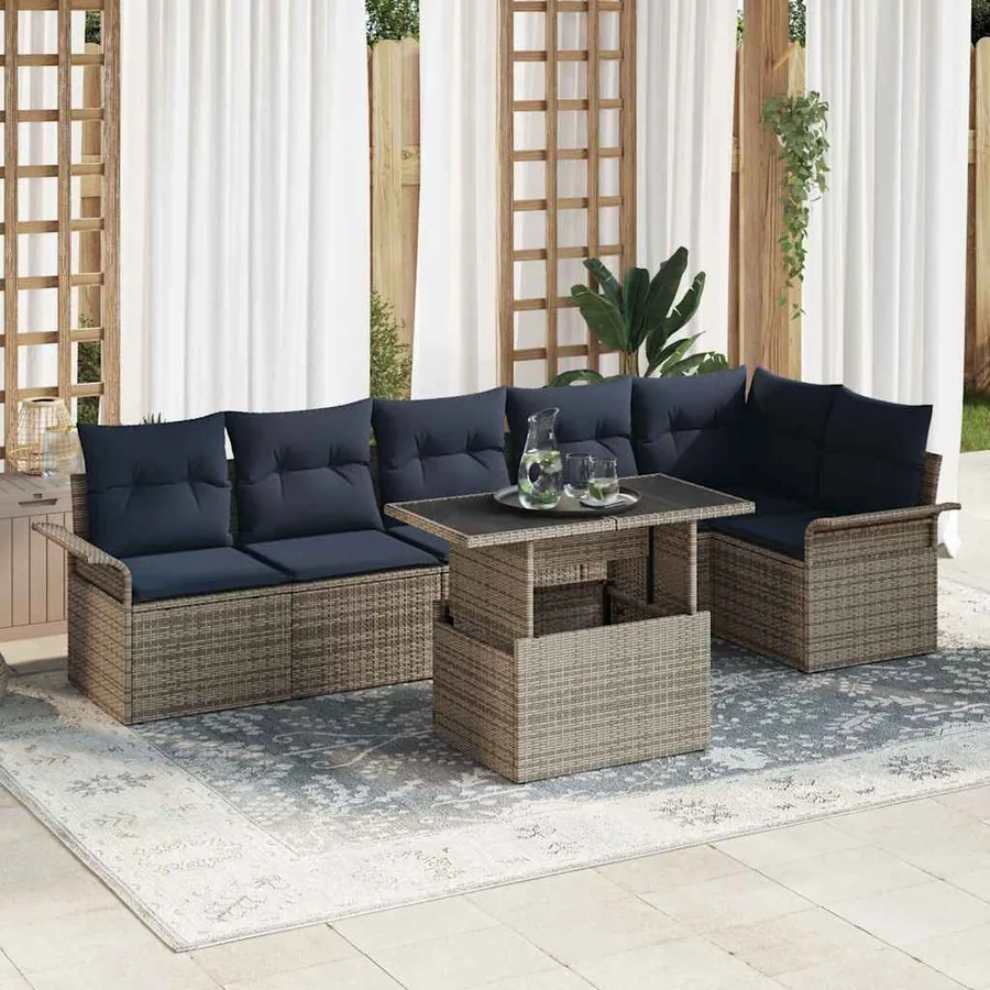 Ensemble de canapé de jardin avec coussin 7 pcs Gris Poly rotin