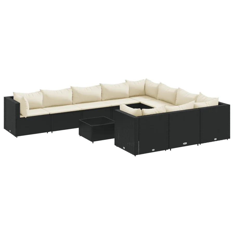 Salon de jardin 11 pcs avec coussins noir résine tressée - 2