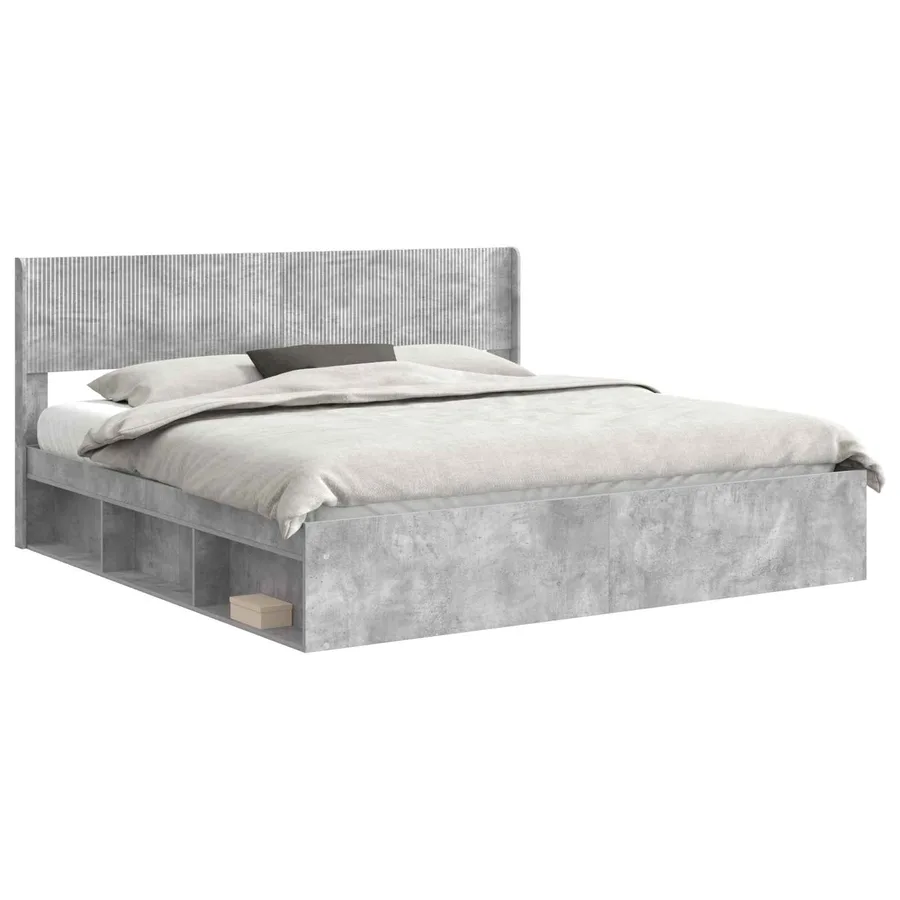 Cadre de lit avec rangement et tête de lit Gris béton - 2