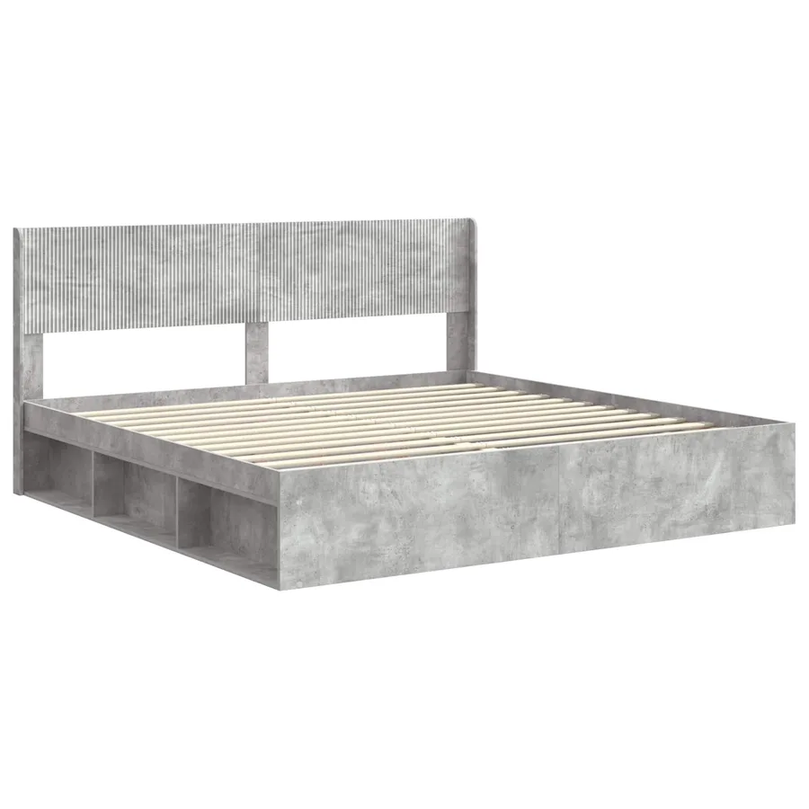 Cadre de lit avec rangement et tête de lit Gris béton - 4