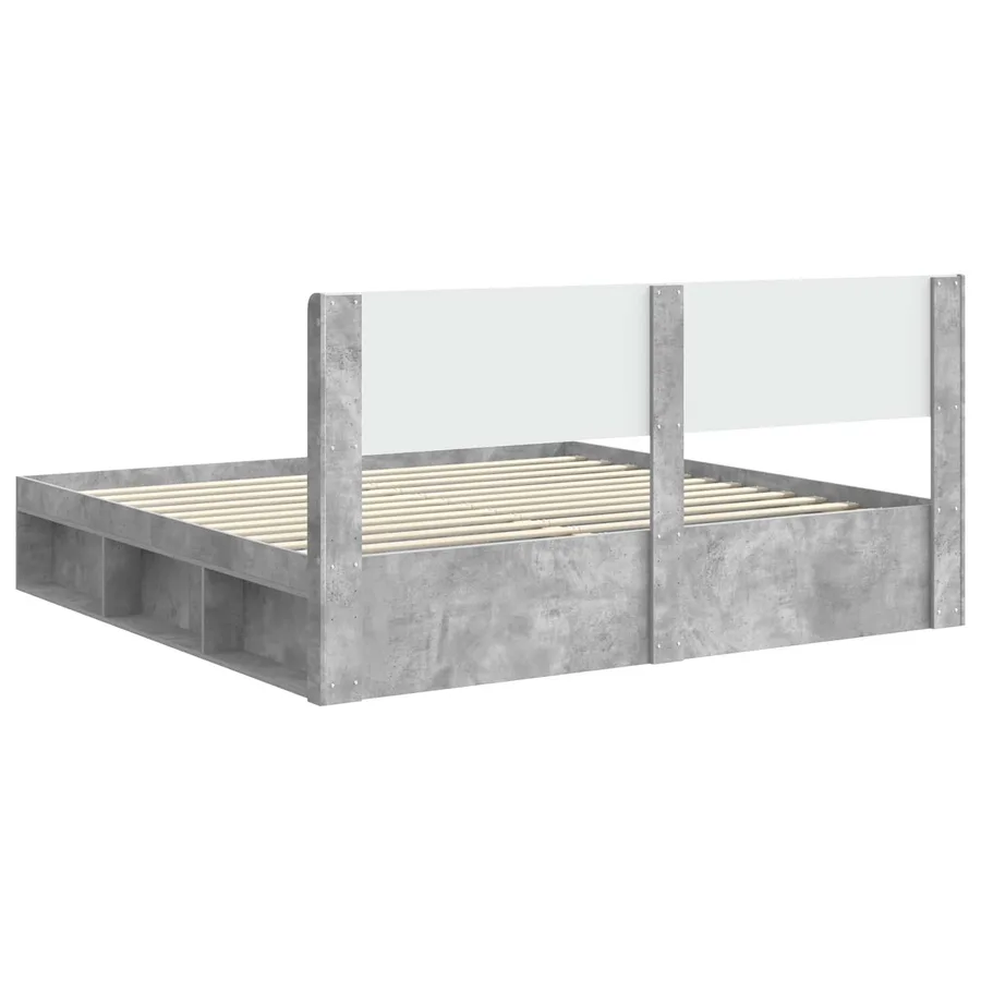 Cadre de lit avec rangement et tête de lit Gris béton - 7