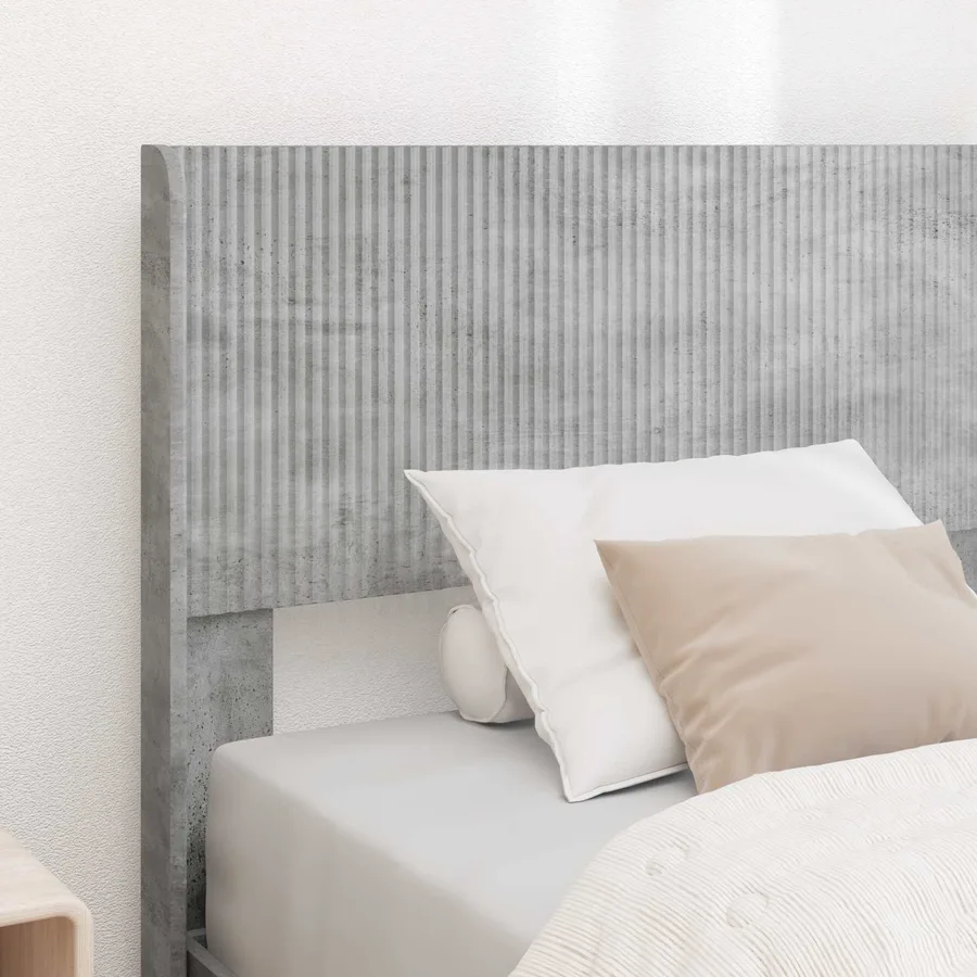 Cadre de lit avec rangement et tête de lit Gris béton - 3