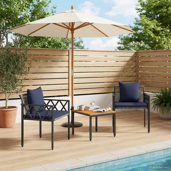 Ensemble de meubles d'extérieur 3 pcs Gris et bleu marine