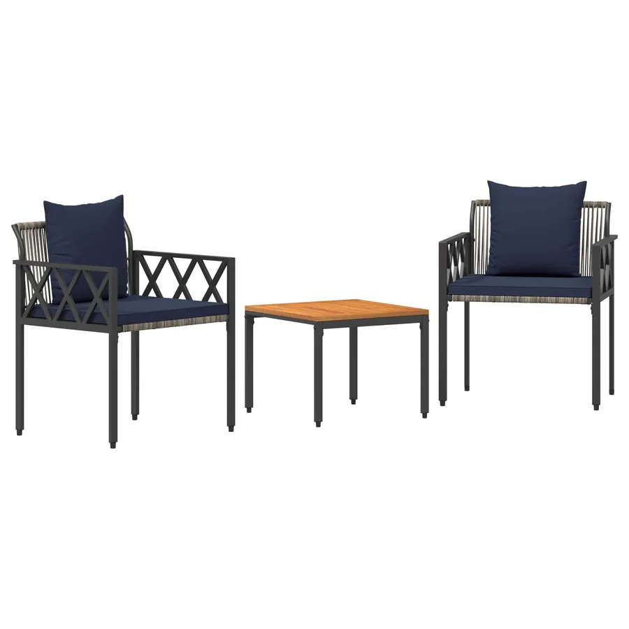 Ensemble de meubles d'extérieur 3 pcs Gris et bleu marine - 2
