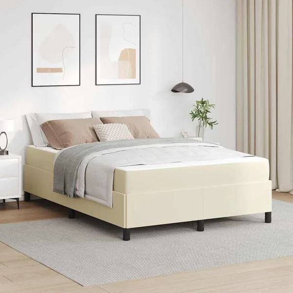 Cadre de lit avec matelas Crème 160 x 200 cm tissu