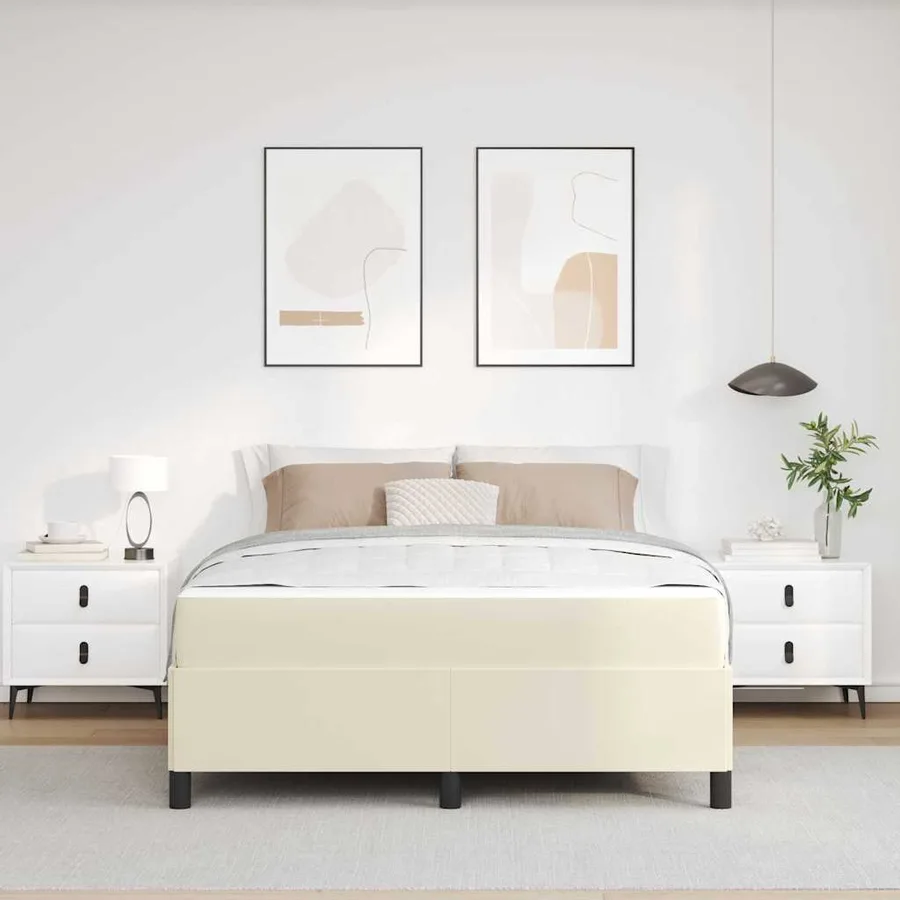 Cadre de lit avec matelas Crème 160 x 200 cm tissu - 3