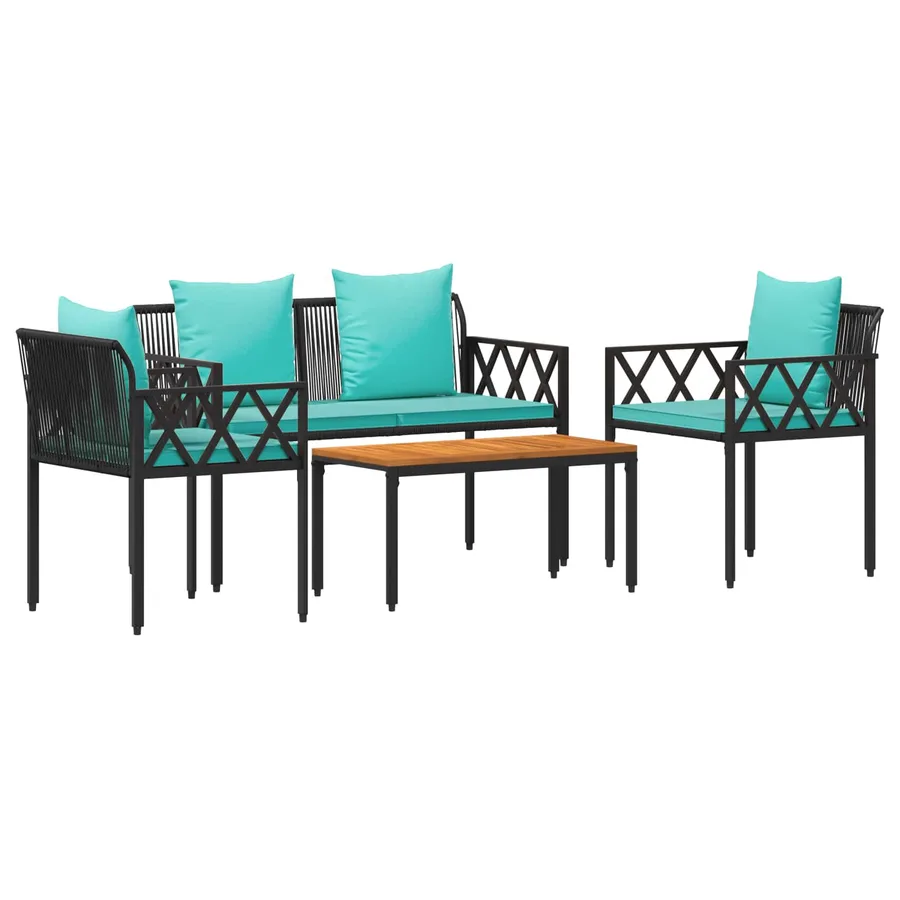 Ensemble de meubles d'extérieur 4 pcs Noir et turquoise - 2