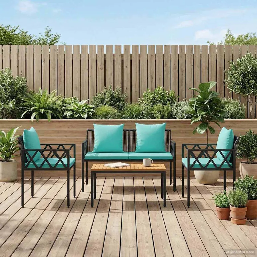 Ensemble de meubles d'extérieur 4 pcs Noir et turquoise - 3