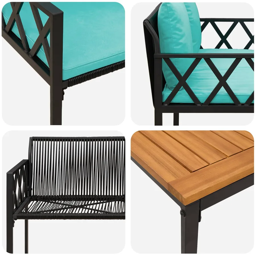 Ensemble de meubles d'extérieur 4 pcs Noir et turquoise - 8