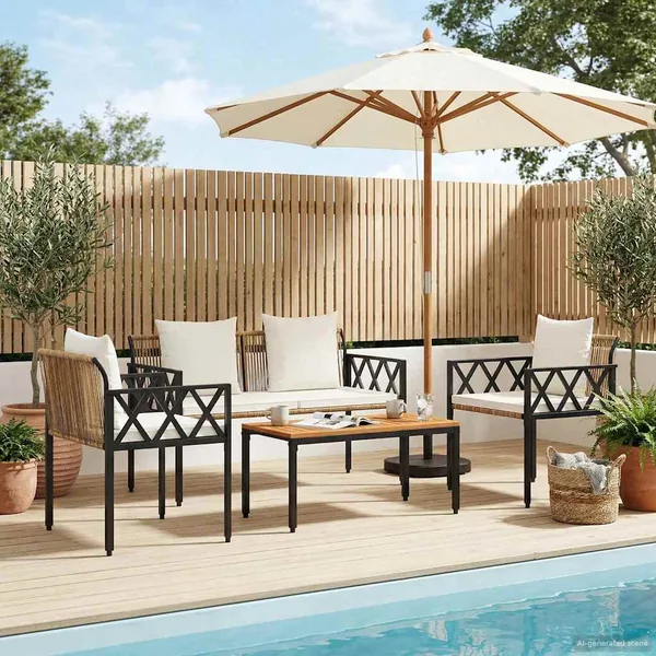 Ensemble de meubles d'extérieur 4 pcs Marron et crème blanche