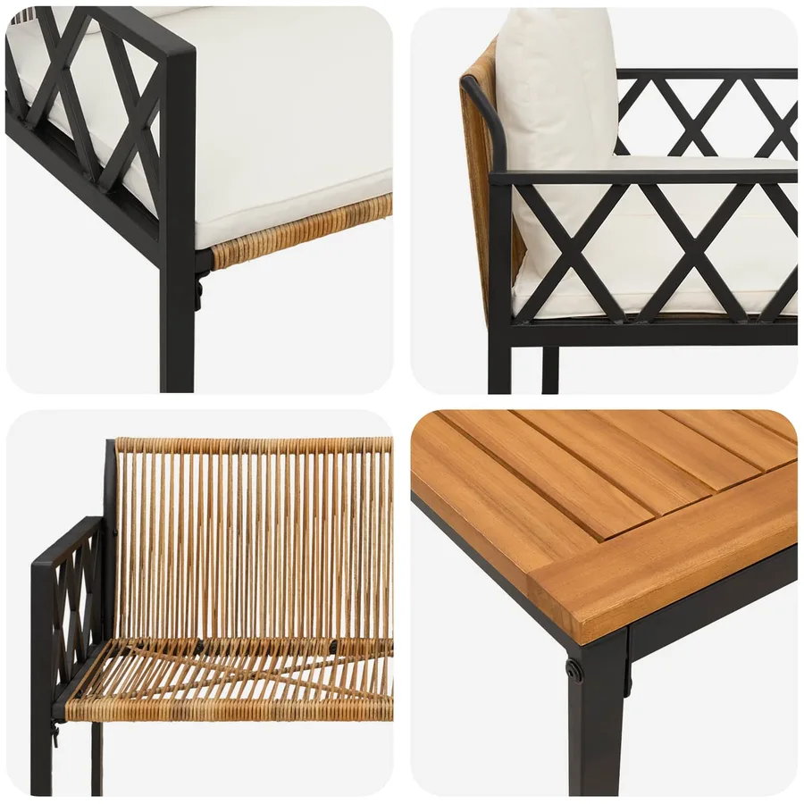 Ensemble de meubles d'extérieur 4 pcs Marron et crème blanche - 10