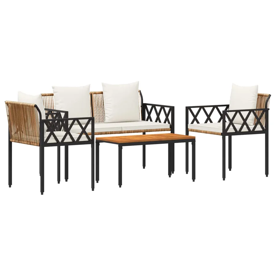 Ensemble de meubles d'extérieur 4 pcs Marron et crème blanche - 2