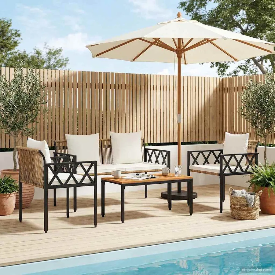Ensemble de meubles d'extérieur 4 pcs Marron et crème blanche - 3