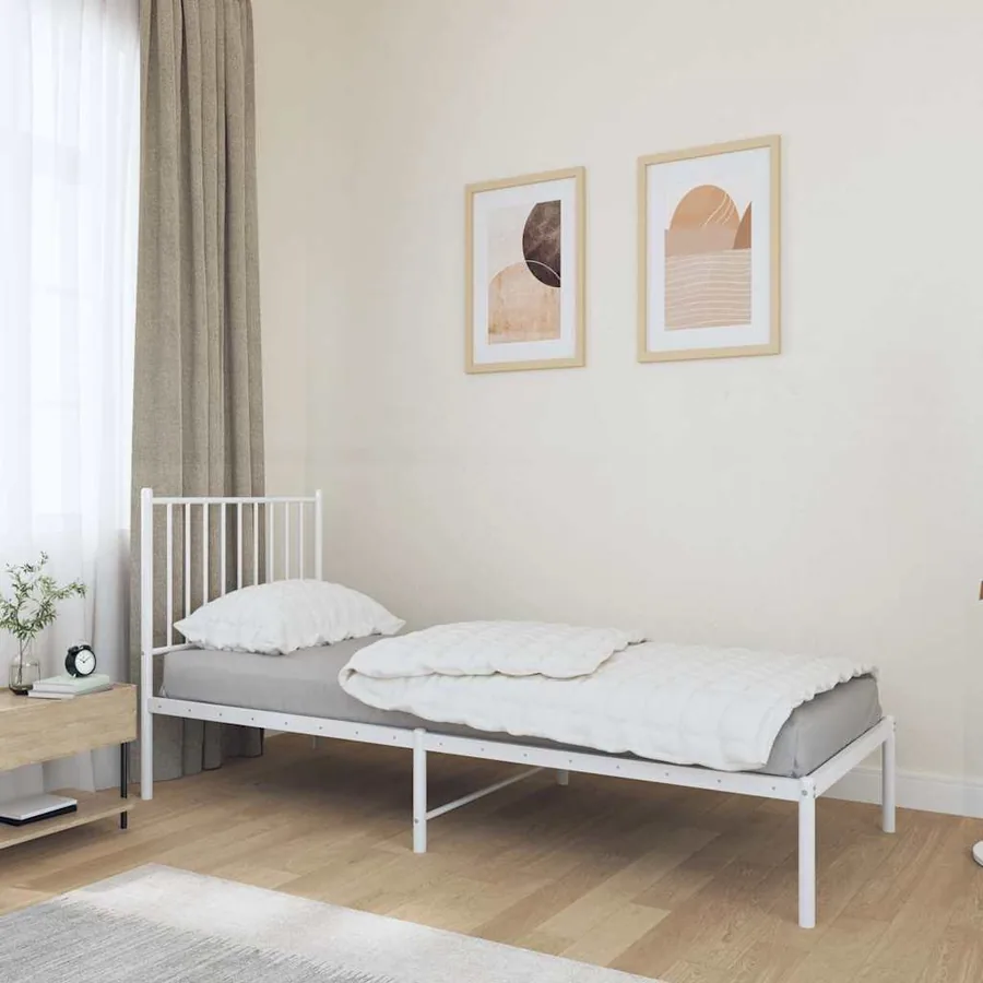 Cadre de lit métal sans matelas avec tête de lit blanc 80x200cm