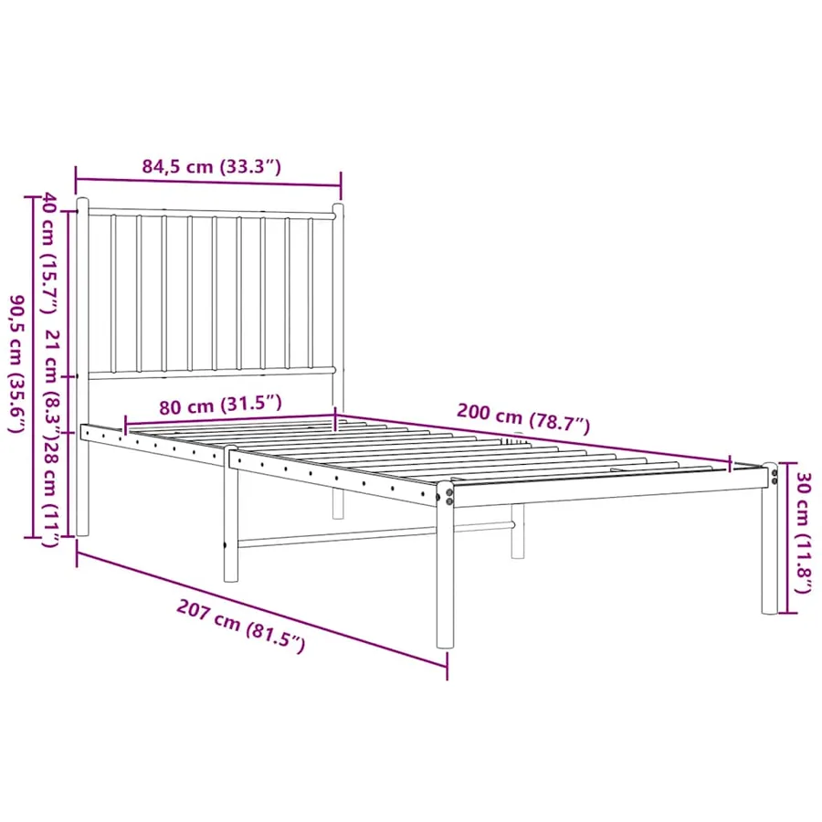 Cadre de lit métal sans matelas avec tête de lit blanc 80x200cm - 9