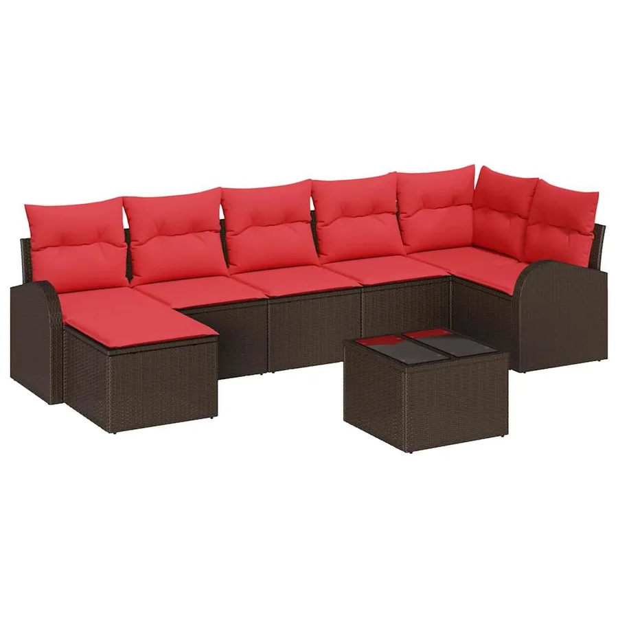 Ensemble de Canapés 8 pcs Marron et rouge polyrotin - 2