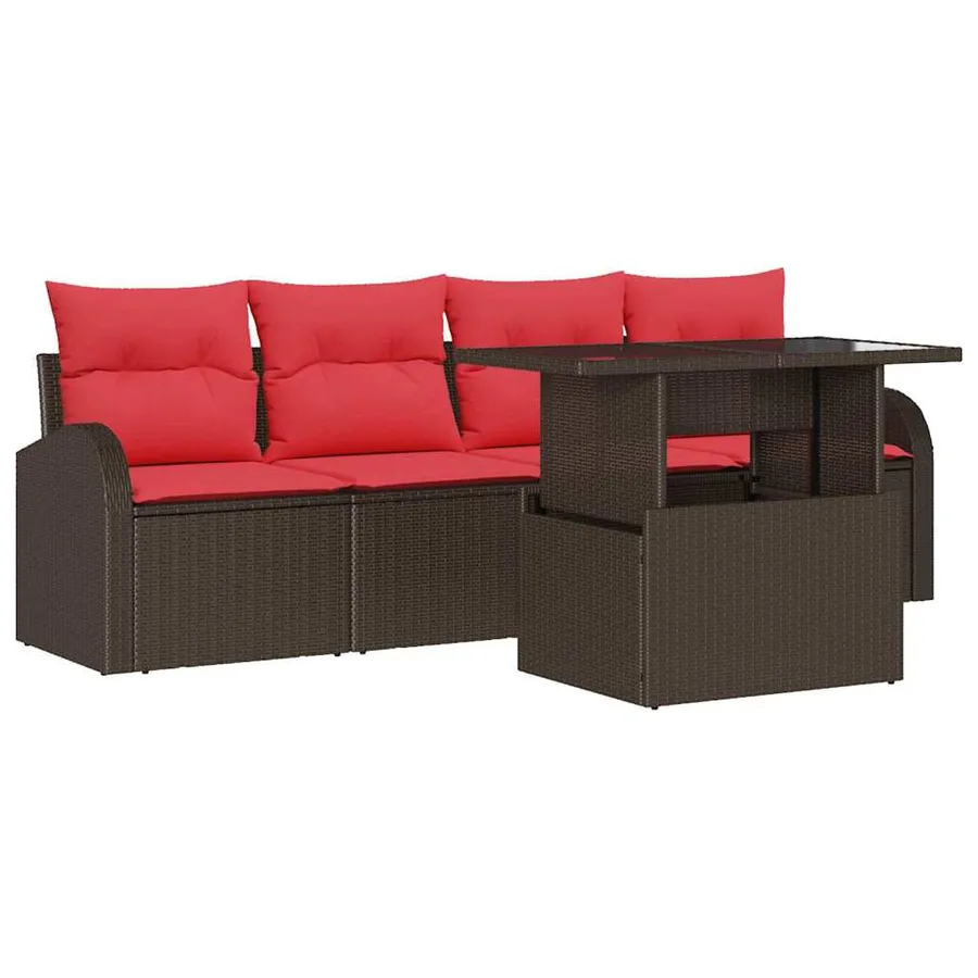 Ensemble de canapé de jardin 5 pcs Marron Poly Rattan - 2