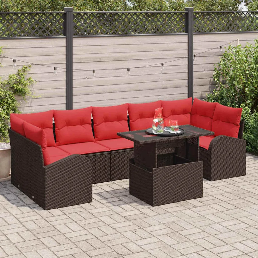 Ensemble de canapé de jardin 8 pcs Marron Poly Rattan