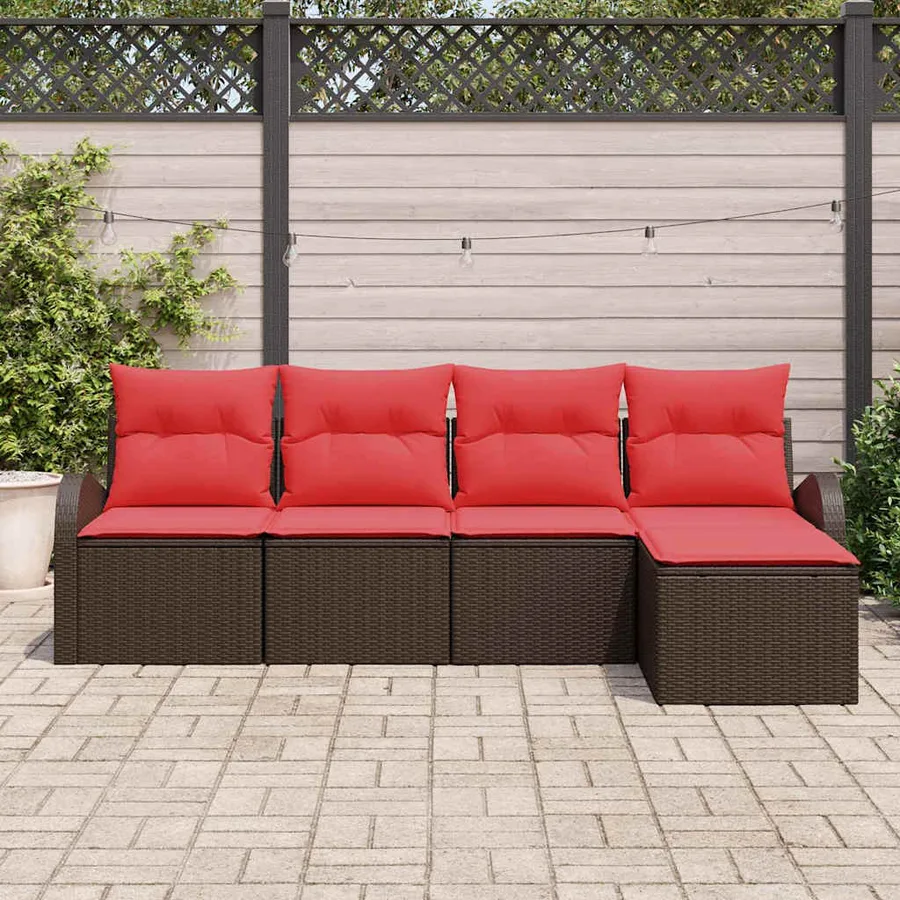Ensemble de Canapés 5 pcs Marron et rouge polyrotin - 3