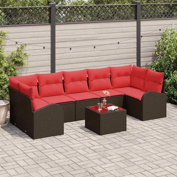 Ensemble de canapé de jardin 8 pcs Beige et Rouge polyrotin