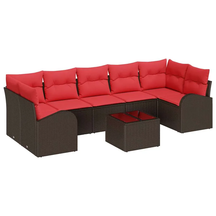 Ensemble de canapé de jardin 8 pcs Beige et Rouge polyrotin - 2