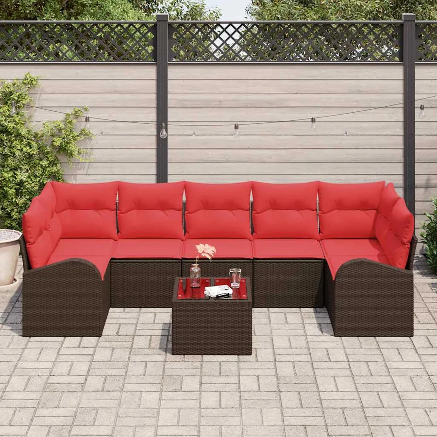 Ensemble de canapé de jardin 8 pcs Beige et Rouge polyrotin - 3