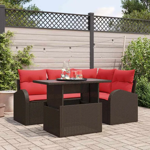 Ensemble de canapé de jardin 5 pcs Marron Poly rotin