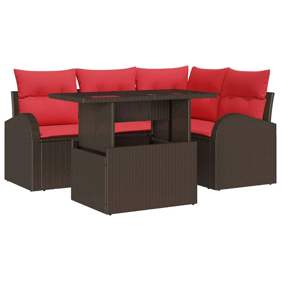 Ensemble de canapé de jardin 5 pcs Marron Poly rotin - 2