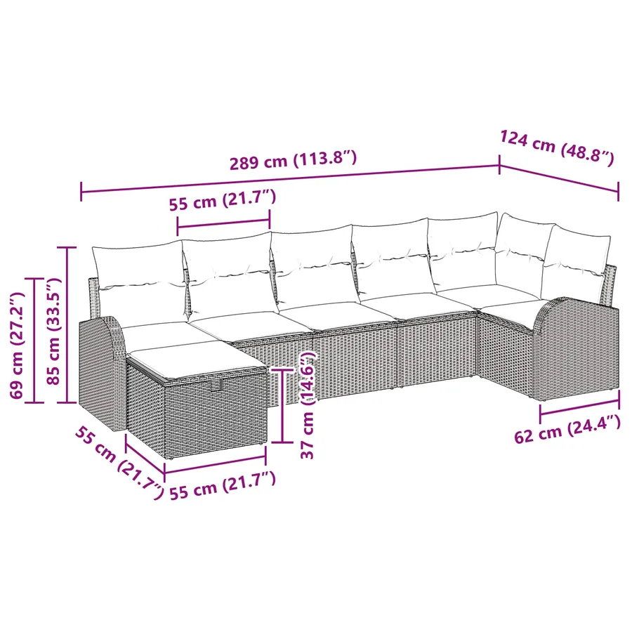 Ensemble de canapé de jardin 7 pcs Marron polyrotin - 14