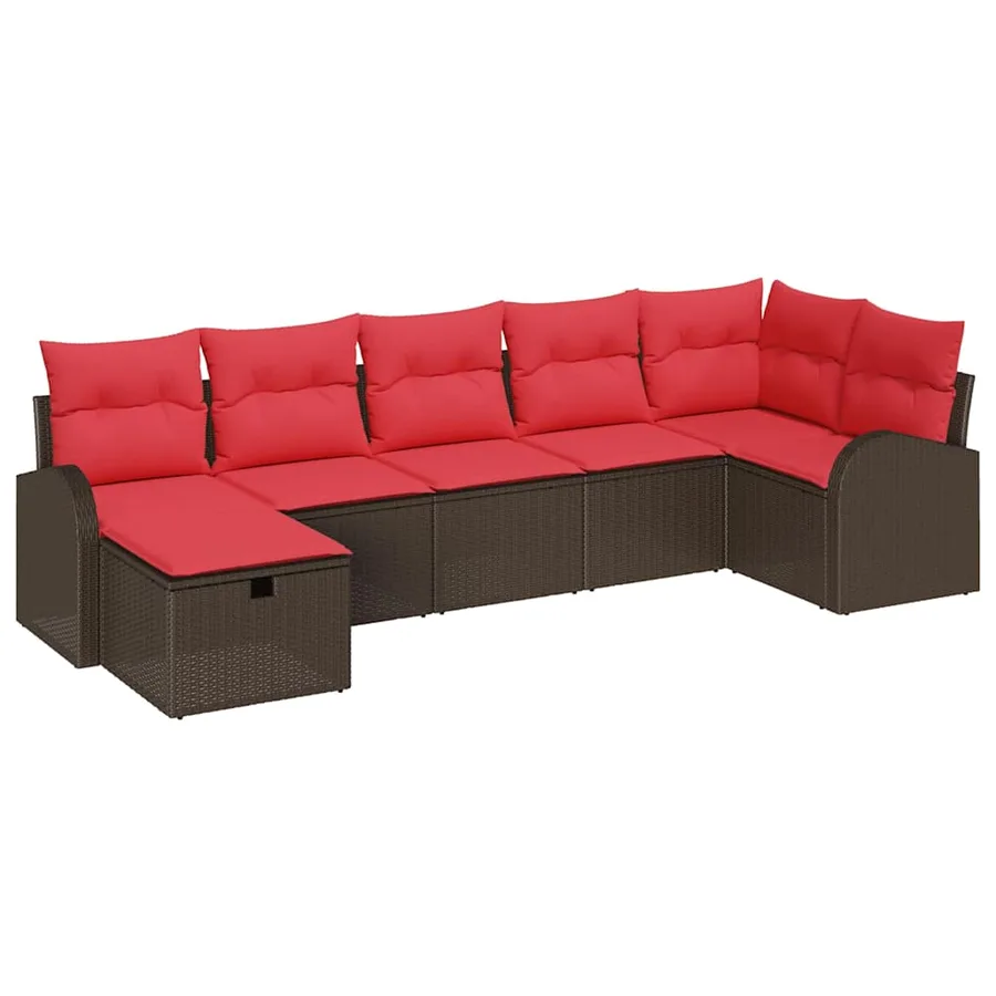 Ensemble de canapé de jardin 7 pcs Marron polyrotin - 2