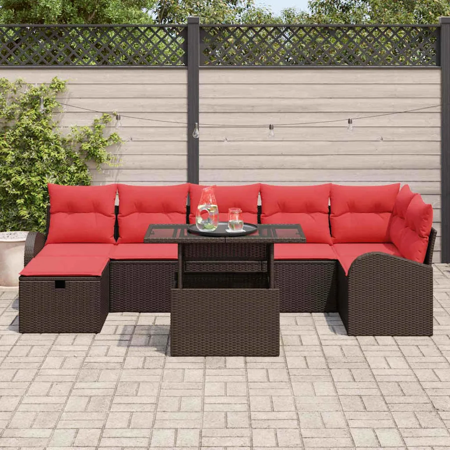 Ensemble de canapé de jardin 8 pcs Marron Poly rotin - 3