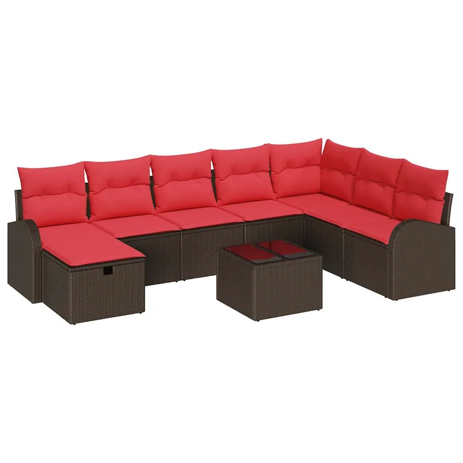 Ensemble de canapé de jardin 9 pcs Marron Poly rotin - 2