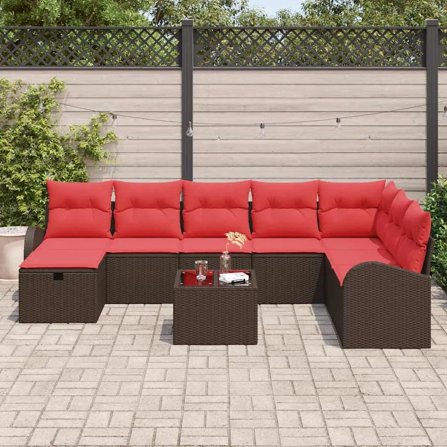 Ensemble de canapé de jardin 9 pcs Marron Poly rotin - 3