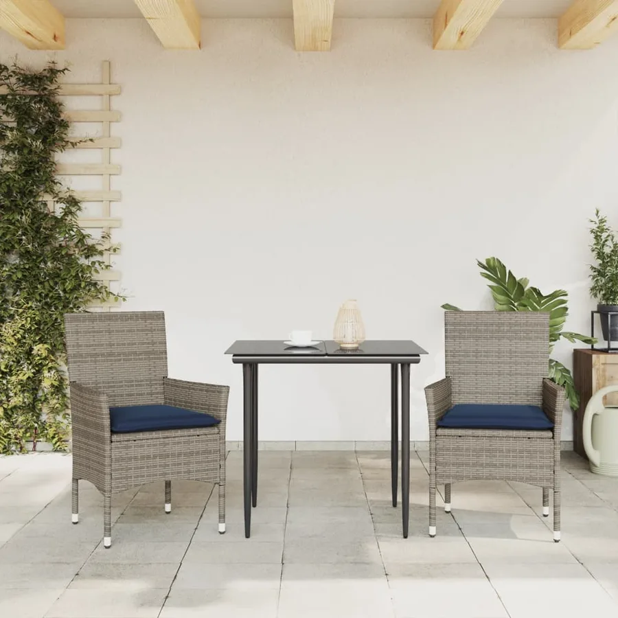 Chaises de jardin avec coussins lot de 2 gris résine tressée - 3