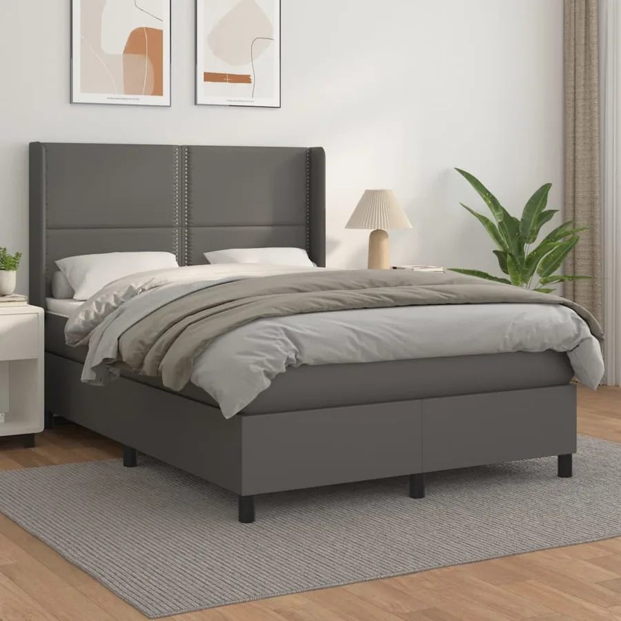 Sommier à lattes de lit avec matelas Gris 140x200 cm Similicuir