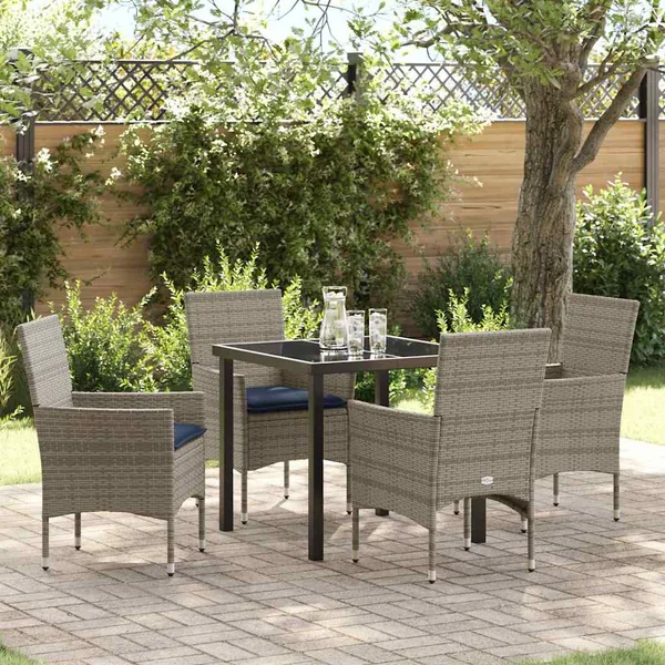 Ensemble table et chaises avec coussin 5 pcs Gris Rotin PE