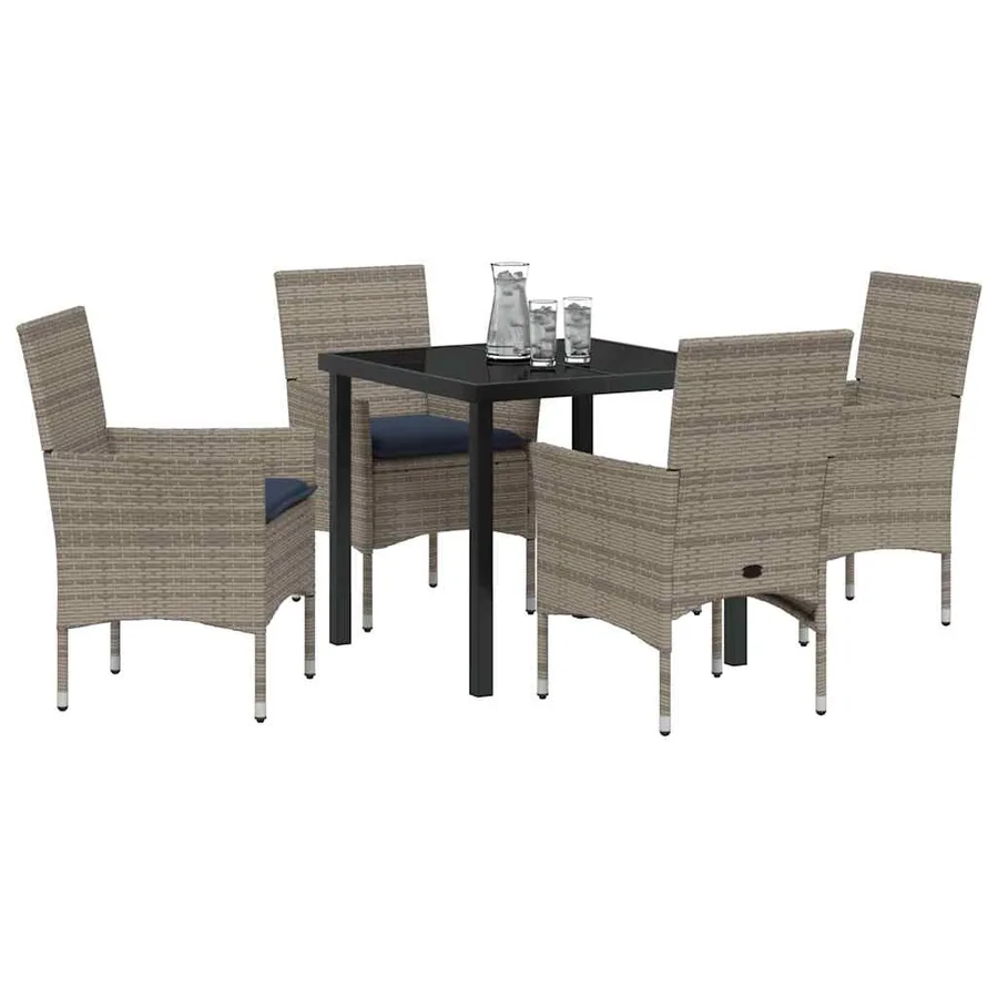 Ensemble table et chaises avec coussin 5 pcs Gris Rotin PE - 3
