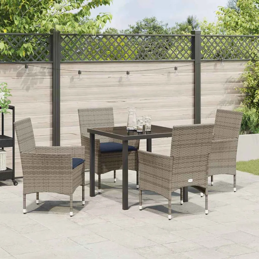 Ensemble table et chaises avec coussin 5 pcs Gris Rotin PE - 4